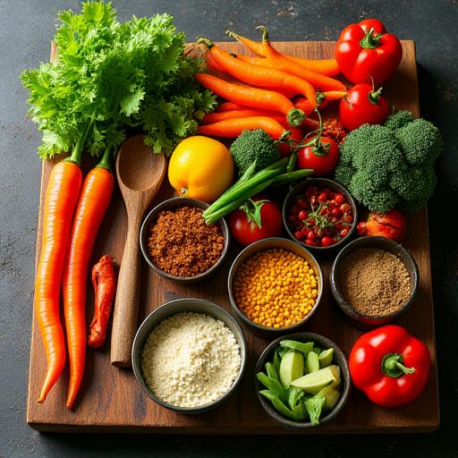 色鮮やかな野菜やスパイス、調理済みミールが詰まったおしゃれなグルメフードキット